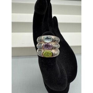 925 Silver Ring 9.18g Oval Amethyst Peridot Topaz Gem Stone Sz 5